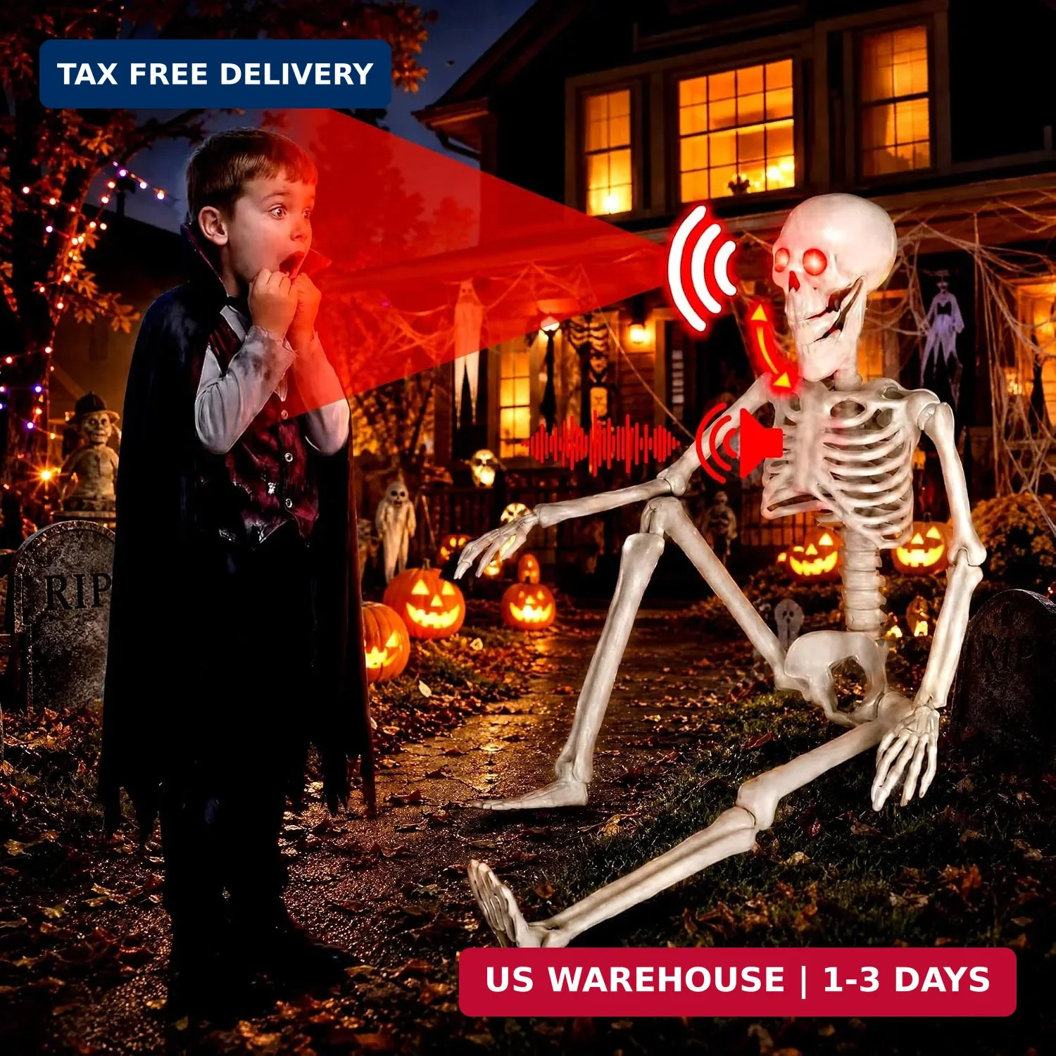 36 Inches Motion&Sound Activated Moving Jaw&Speaking&Glowing Eyes Pose-N-Stay Ha 36 Inches Motion&Sound Activated Moving Jaw&Speaking&Glowing Eyes Pose-N-Stay Ha