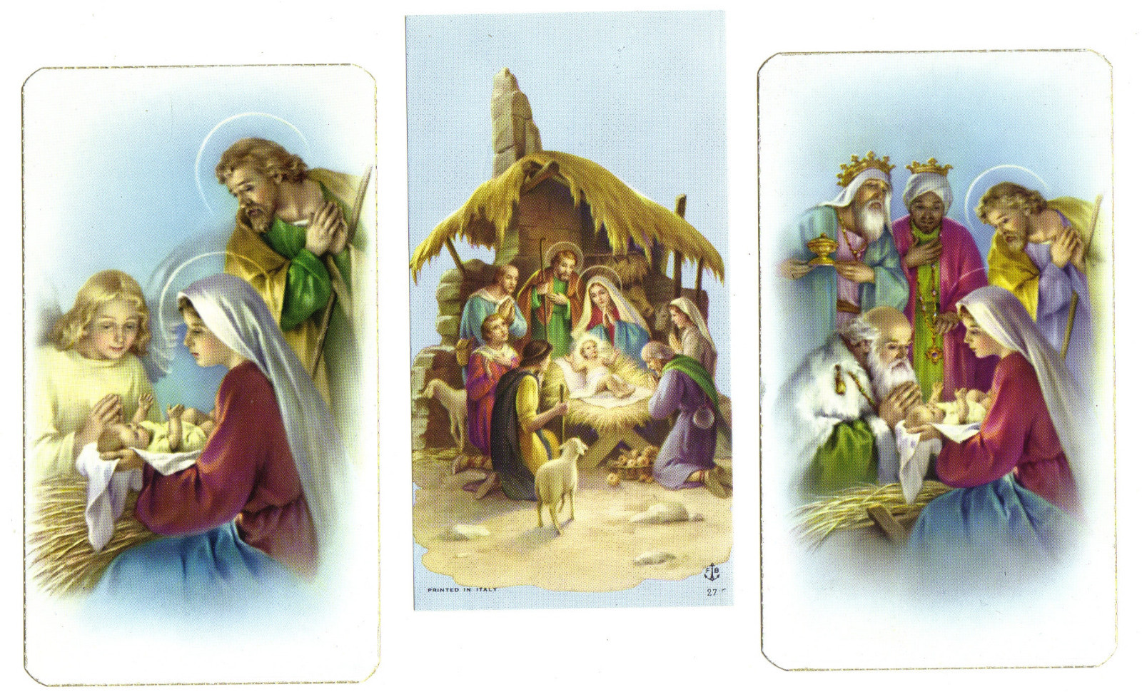 Lot of 3 Different Nativity scene Holy cards Printed in Italy & Gold Edged