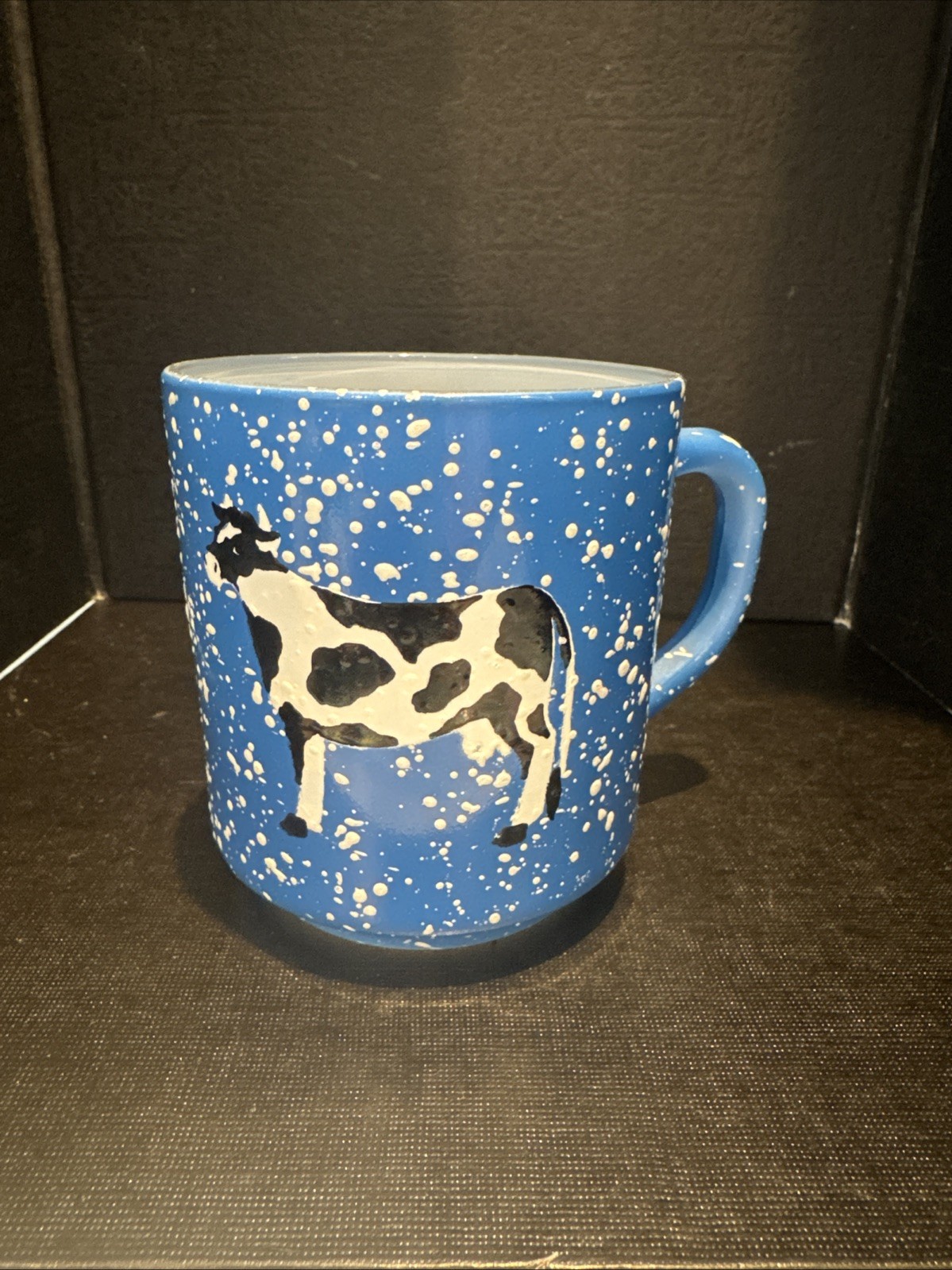 Vintage Arcoroc France Blue Speckled Cow Mug Cup Farmhouse