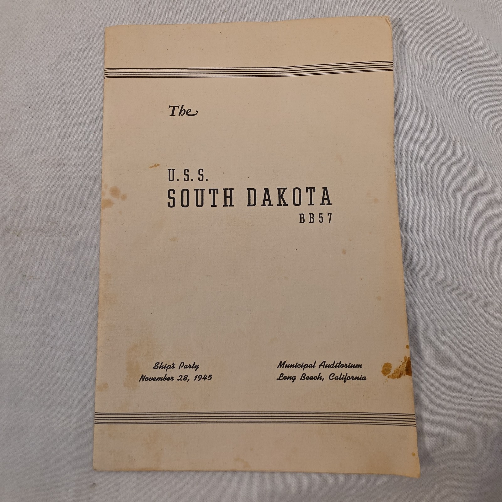 Vintage 1945 USS South Dakota BB-57 Ships Party Program Booklet Long Beach CA