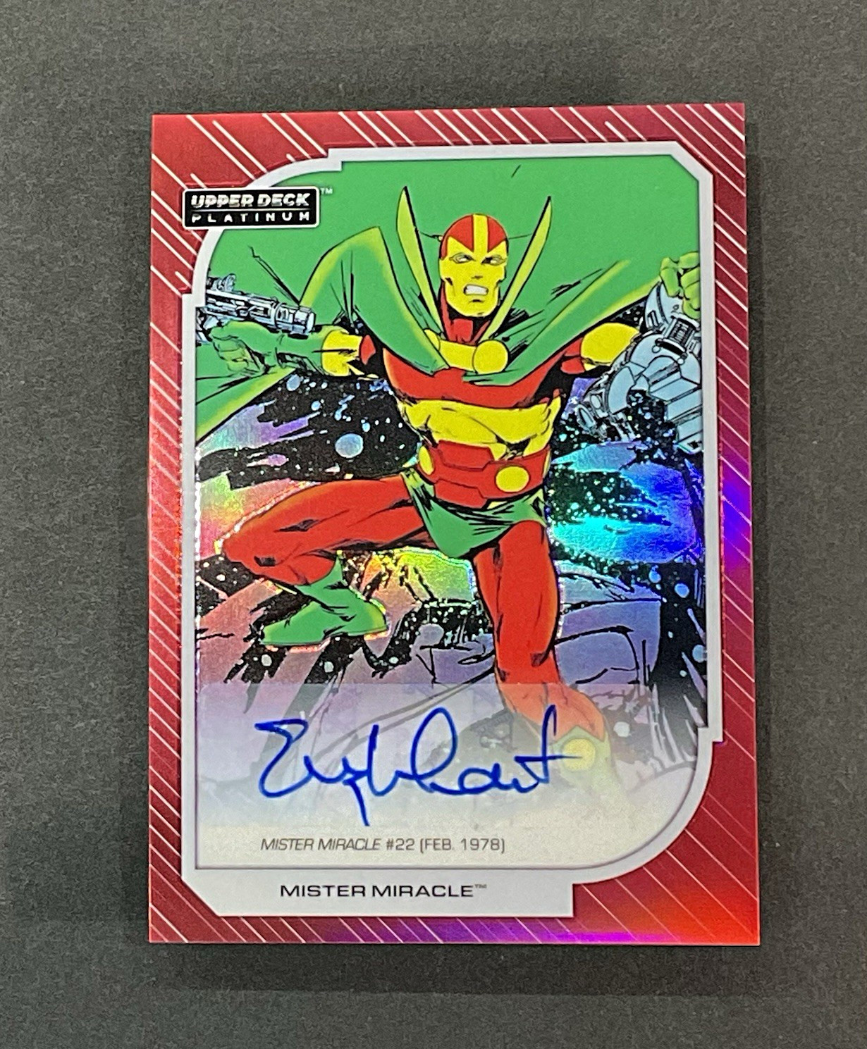 2026 Upper Deck DC Platinum Mister Miracle #106 Steve Englehart Auto Red Rainbow