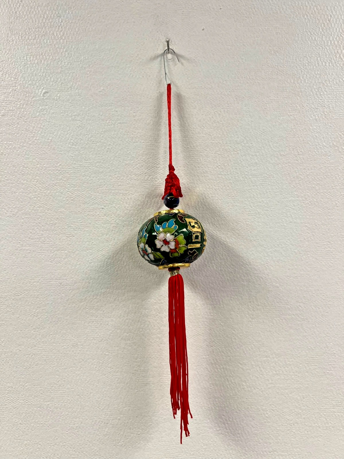 Rare Vtg Oriental Chinese Enamel Ball Gold Red Knot & Tassel Ornament