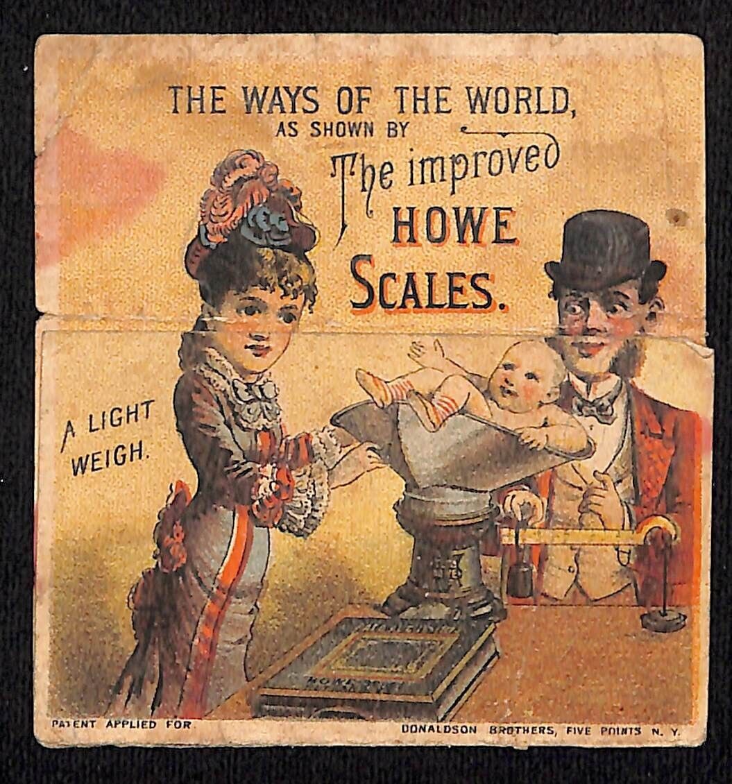 Howe Scale Company Funny Flip-Down Panel Victorian Trade Card - Scarce
