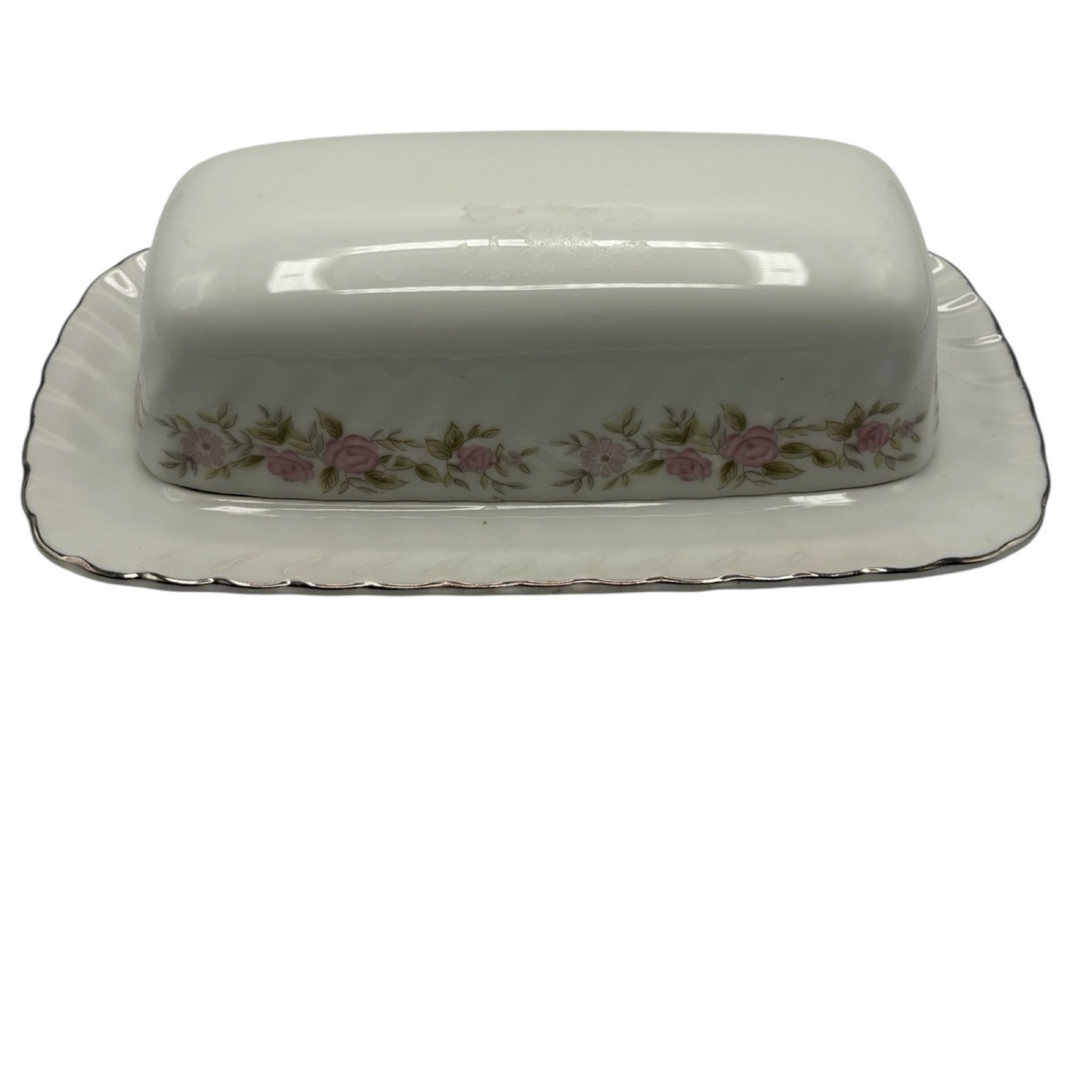 Dansico Teahouse Rose 1/4lb Porcelain Covered Butter Dish Floral Roses Japan VTG