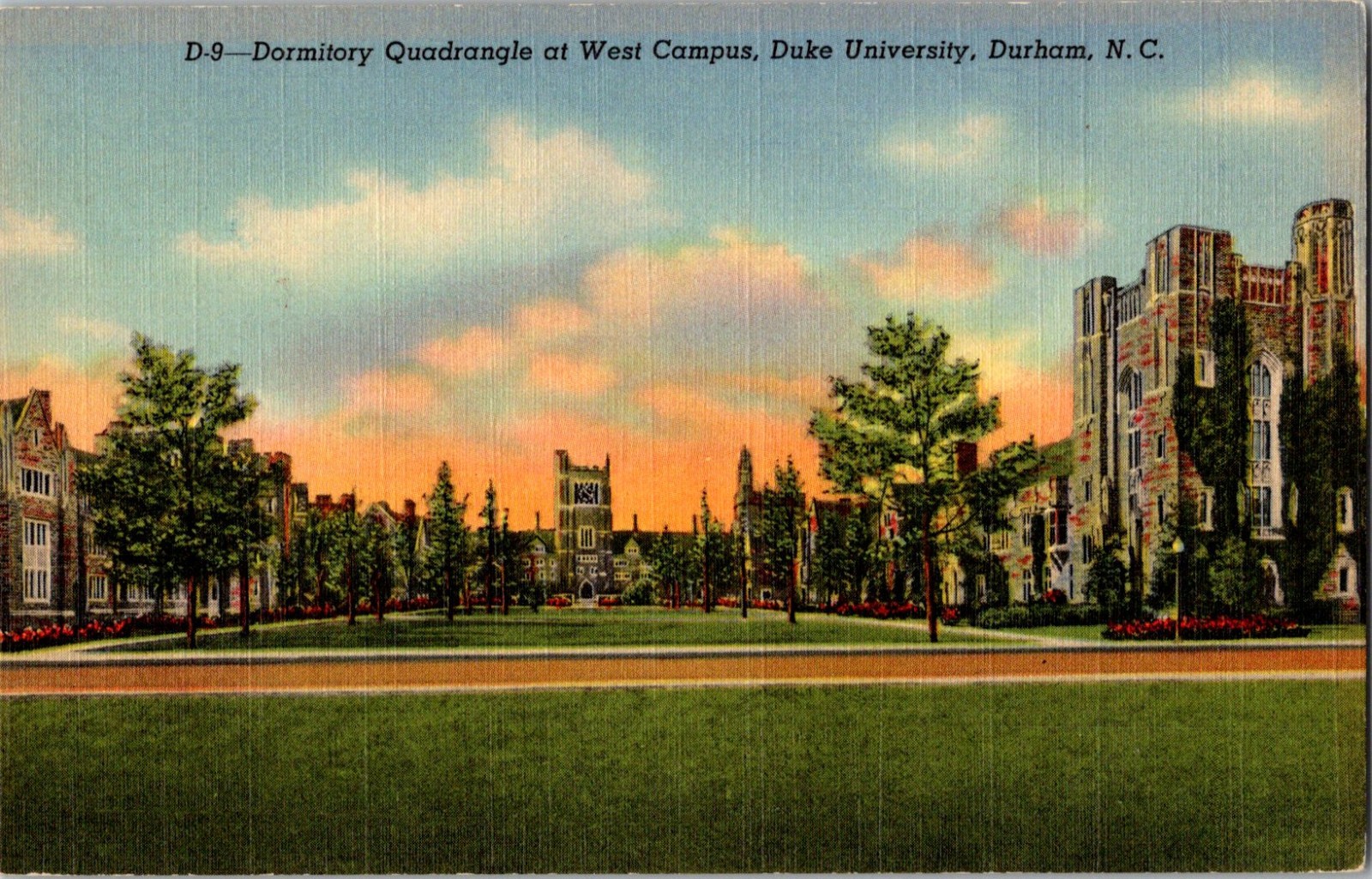 Dormitory Quadrangle West Campus Duke Univeristy Durham North Carolina Postcard