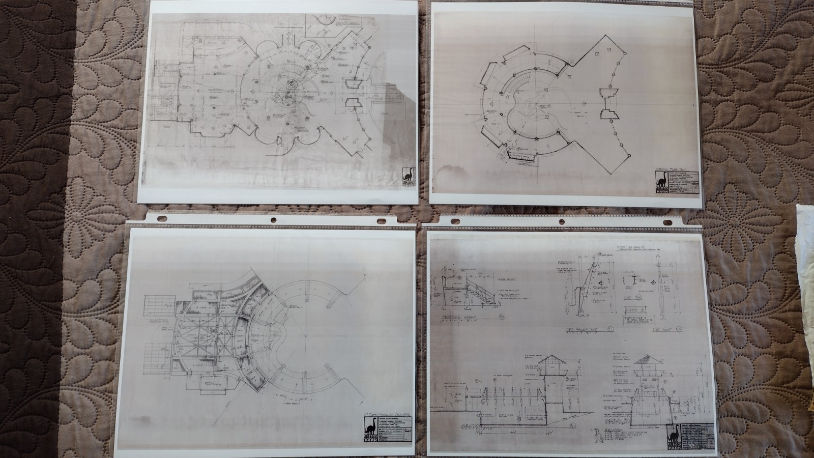 RARE Jurassic Park Set of 4 Blueprints - Visitor Center Interior & Raptor Pen