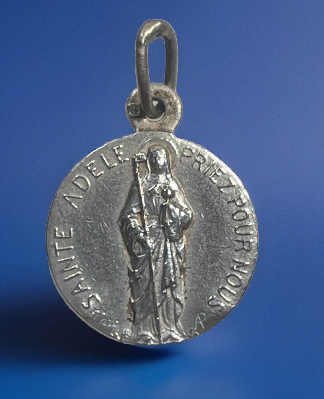 Vintage Catholic Signed Karo St Adele Silver Plated  Religious Medal