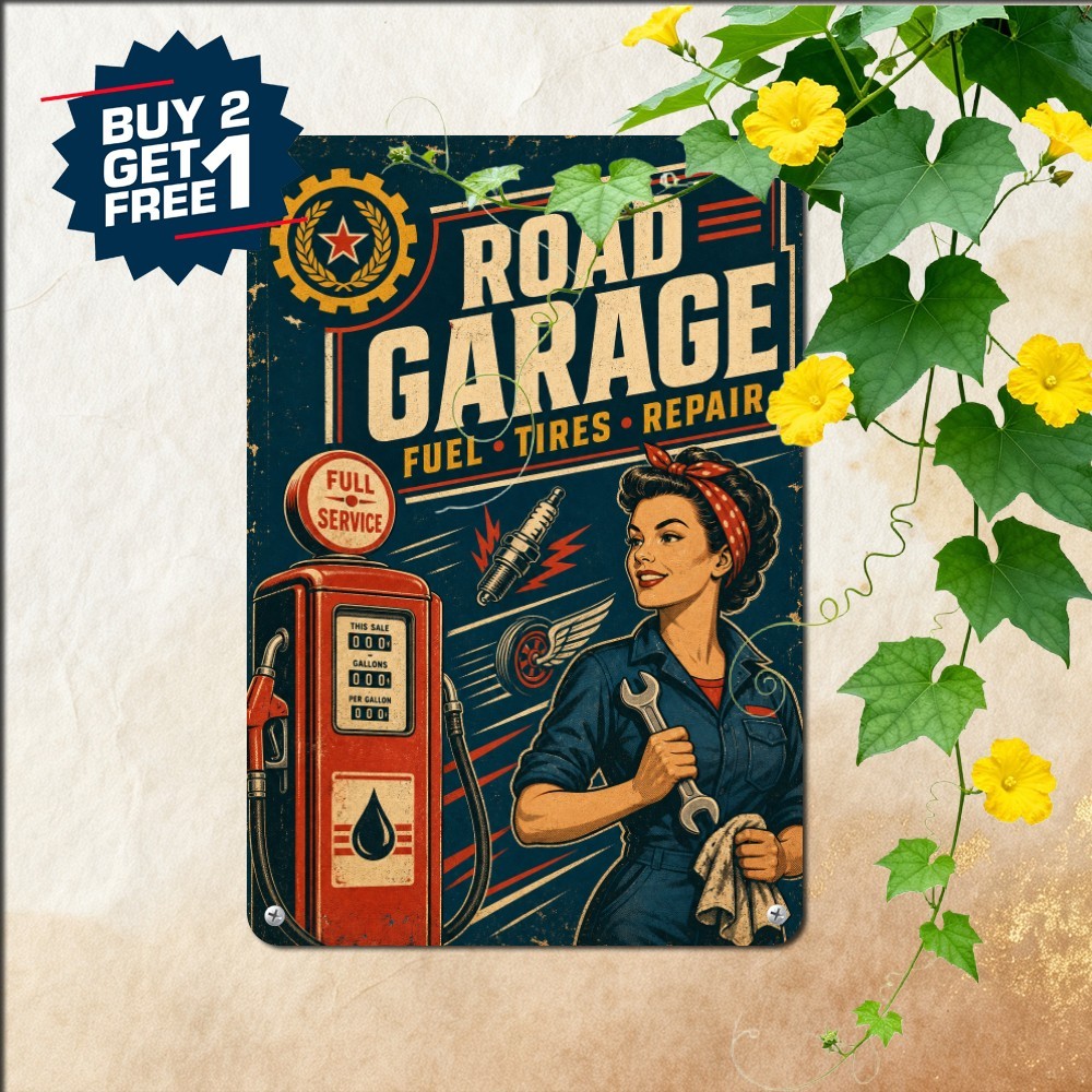 Vintage Retro Style Service Station Sign Classic Garage Bar Metal Tin Plaque