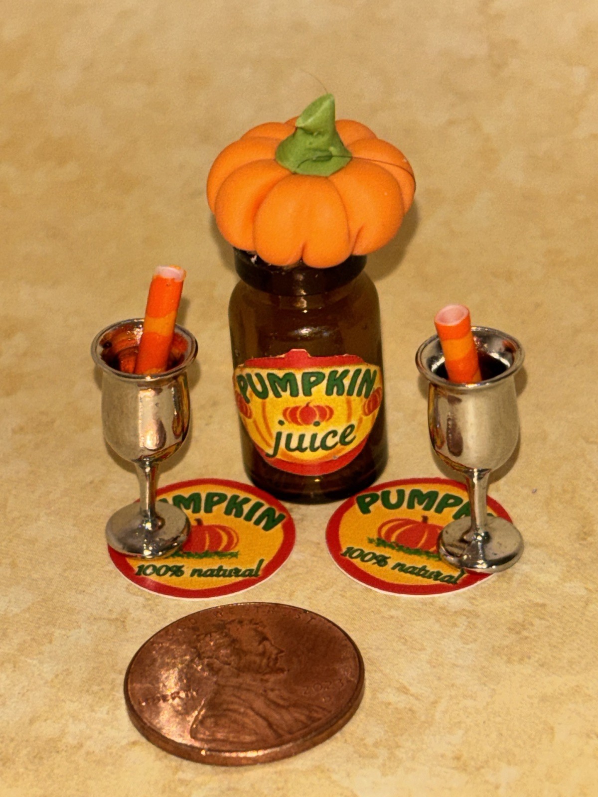 Miniature Glass Pumpkin Juice Bottle & Goblets Harry Potter Miniverse Inspired