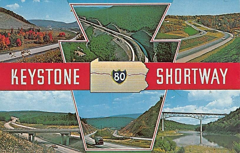 Postcard PA: Keystone Shortway, I80, Sharon & Stroudsburg, Pennsylvania