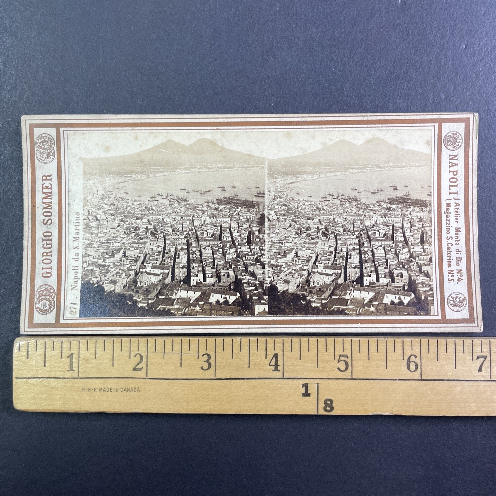 Naples Italy Stereoview Giorgio Sommer City View Mount Vesuvius 1860s