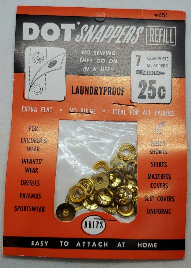 Vintage Dritz Brass Color Dot Snappers Refill #651 1954