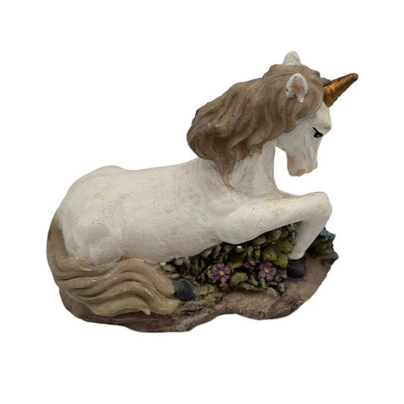 Vintage 1990s Hand Painted Unicorn Figurine Laying Down Whimsical