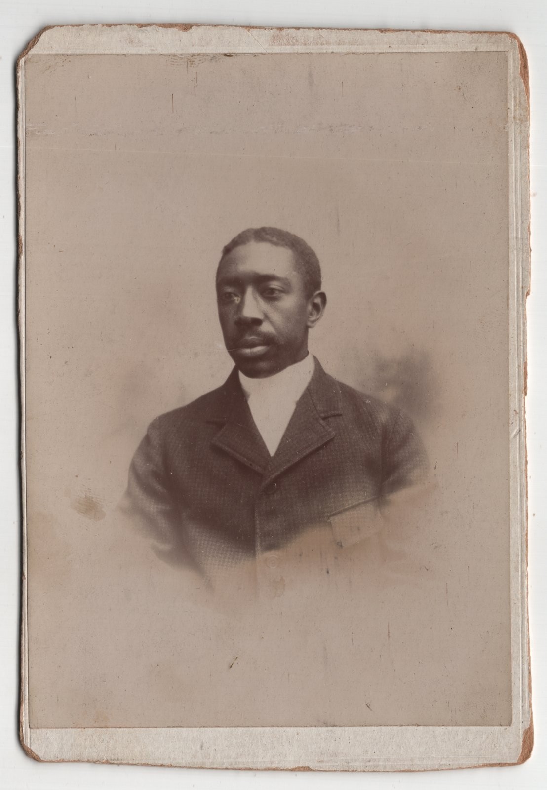 Antique Cabinet Card African American Man Mustache Three Button Suit Portrait