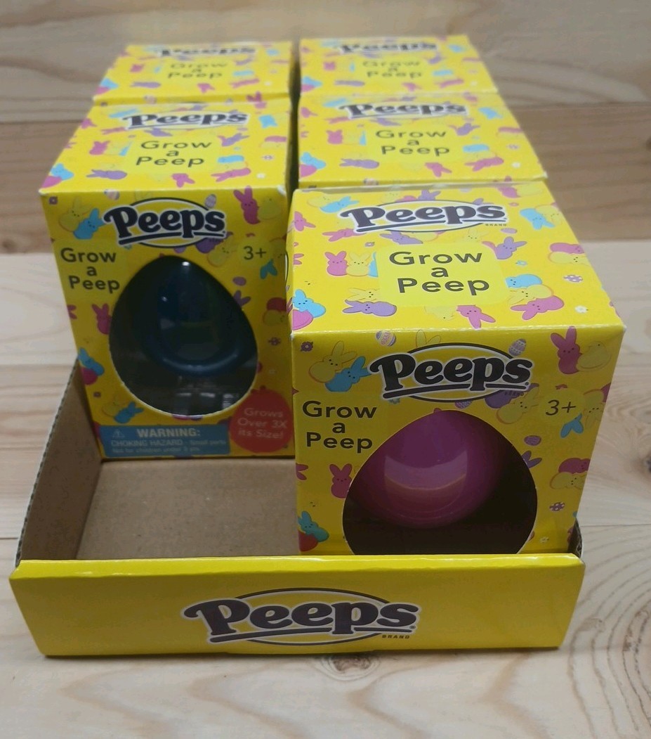 Peeps Grow A Peep Lot Of 5 Plus Display Box  Grows Over 3× It\'s Size All Sealed