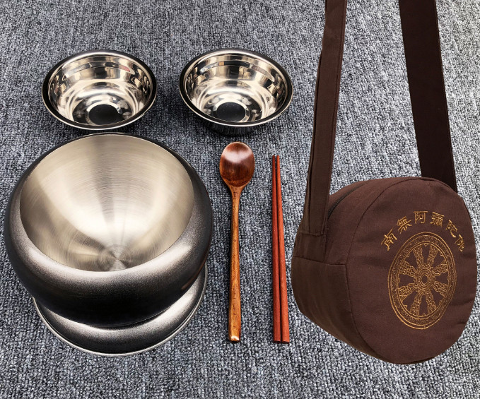 Shaolin Monk Double-layer Stainless Steel Cutlery Five-piece Ordination Bowl