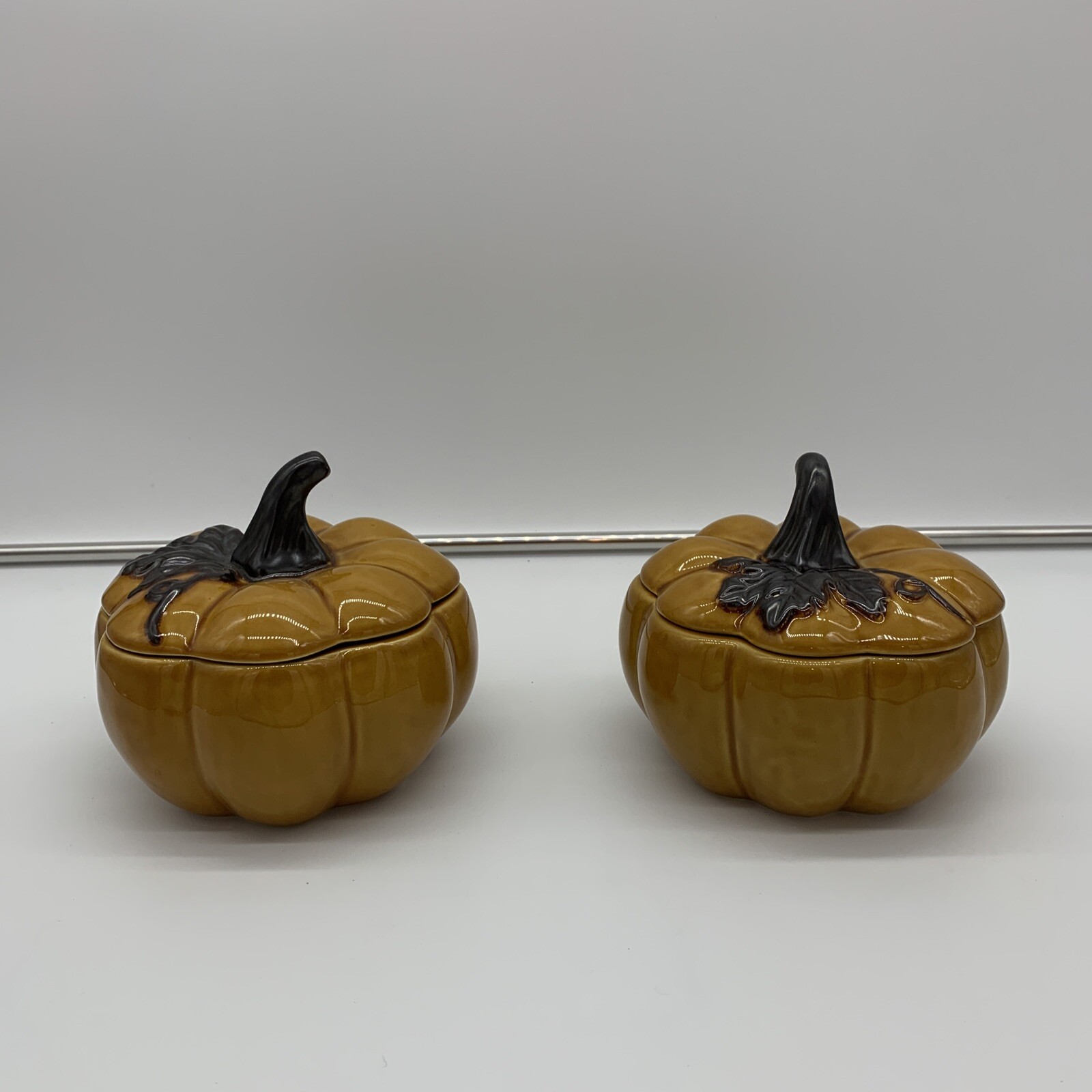 (2) Target Home Ceramic Pumpkin Tureen 5.5” Tall 6” Diameter