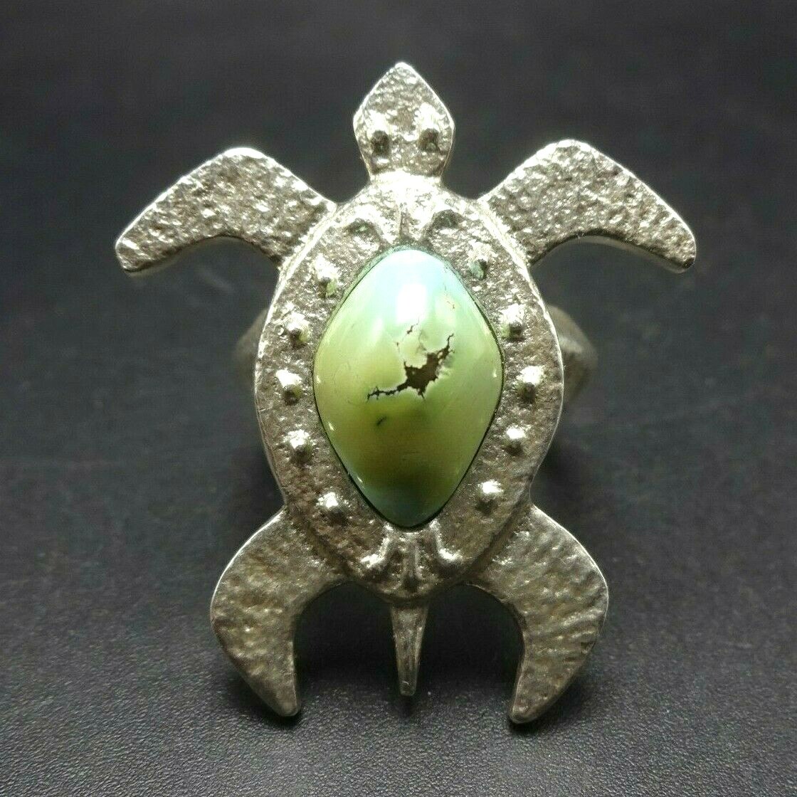 Navajo DARRYL DEAN BEGAY Heavy Tufa Cast TURTLE Sterling Silver RING size 6