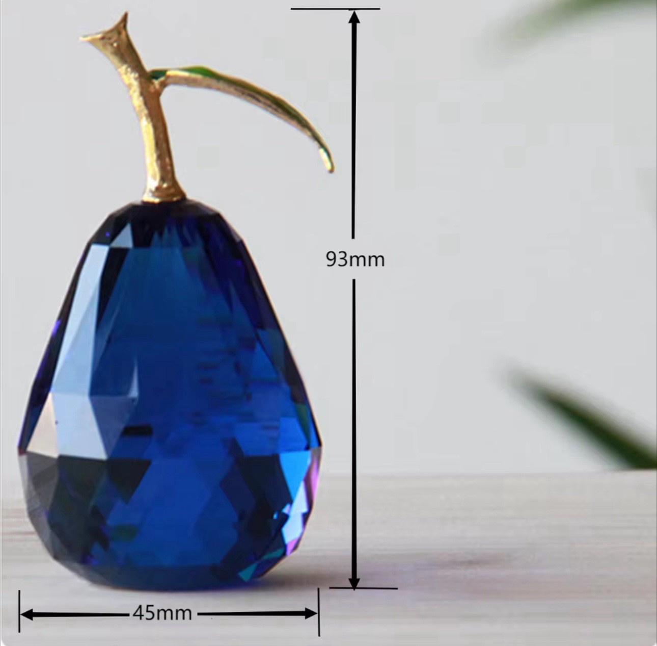 Blue Crystal Pear Figurine Glass Paperweight Feng Shui Home Decor Gift