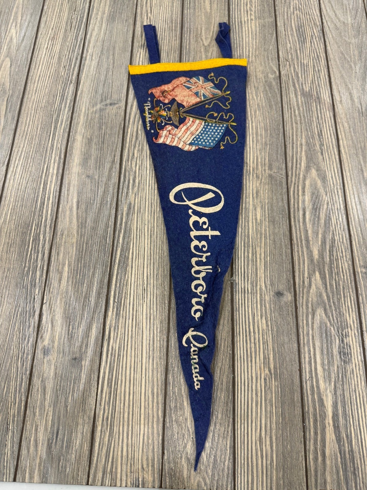 Vintage Peterboro Canada Pennant With British & American Flags