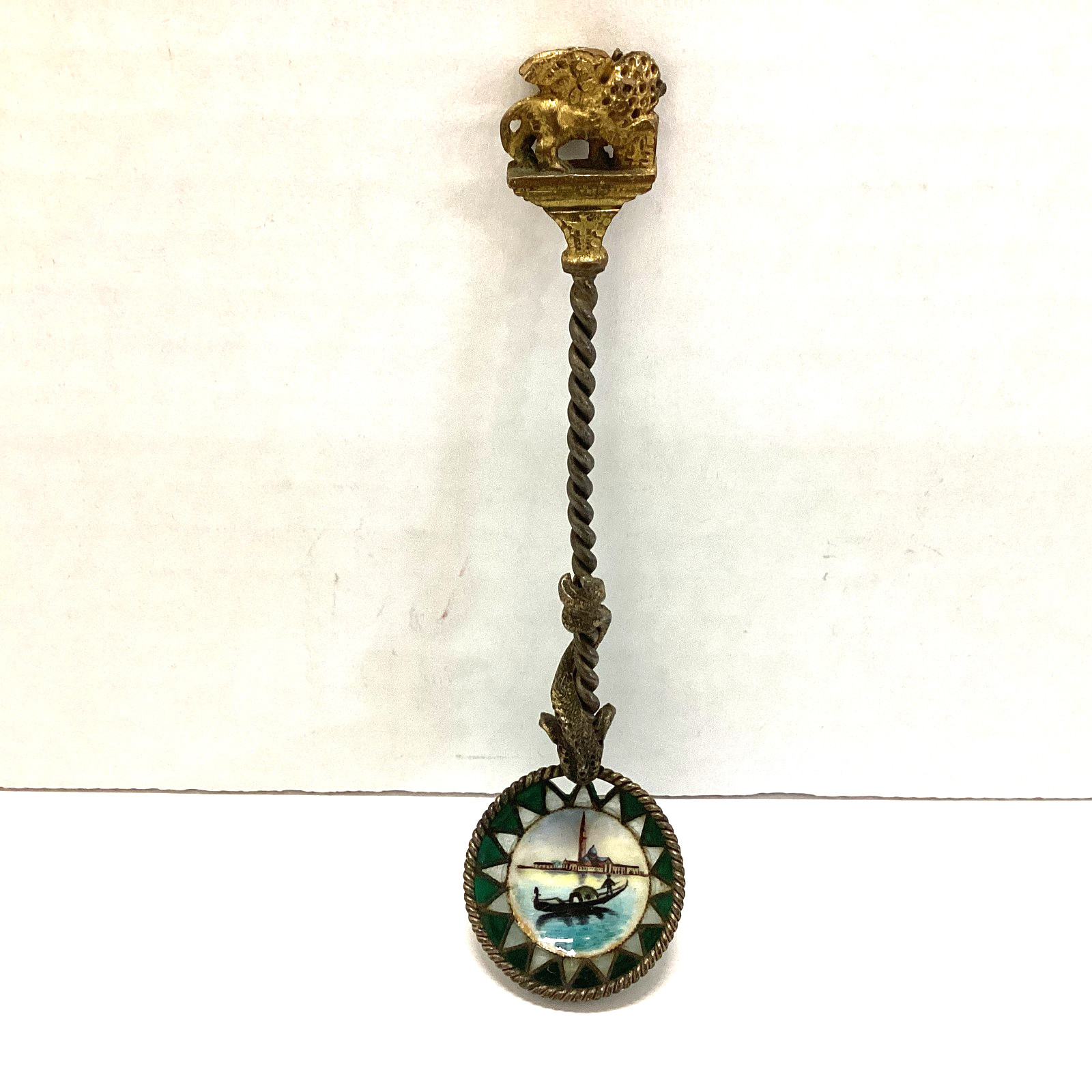 ANTIQUE ALL METAL MINIATURE SPOON Itailan boat Dolphin Wrapped Handle Lion Tip