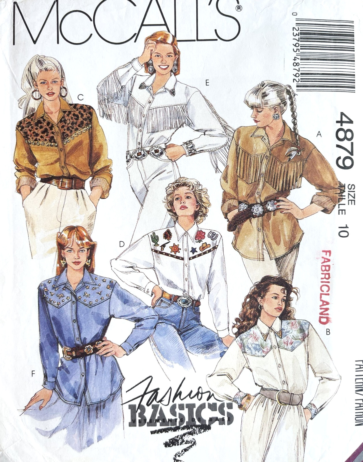 1990\'s McCall\'s Misses\' Western Shirt Pattern 4879 Size 10 UNCUT