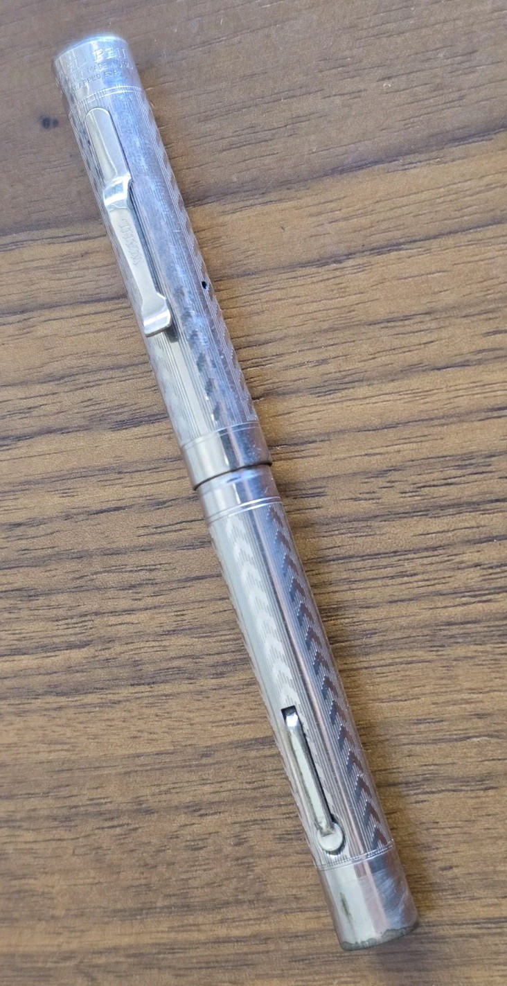 Vintage Wahl Pen Gold Chased Chevron, #2 Flexible Nib Fountain Pen, Unrestored