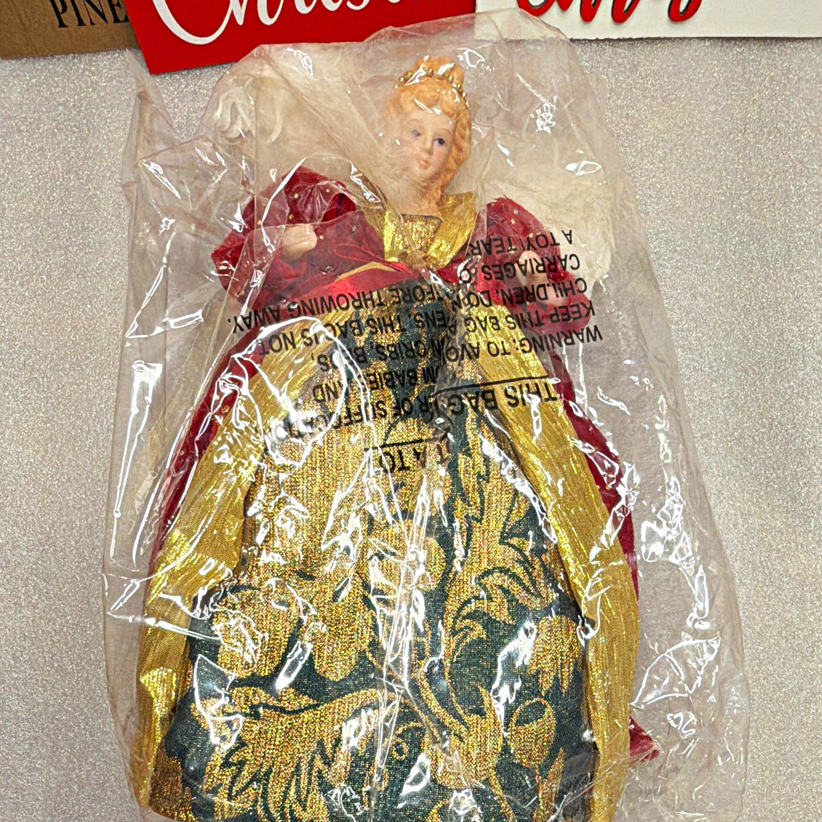 Midwest Angel Christmas Fabric Figurine Floral Dress Red Gold Green, Boxed