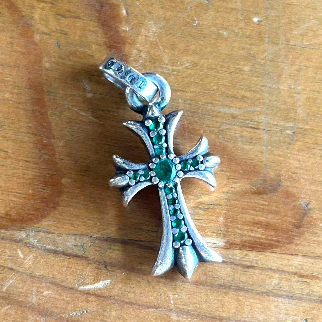 Silver 925 Tiny Fat Cross Stone Pave Pendant Chrome Hearts
