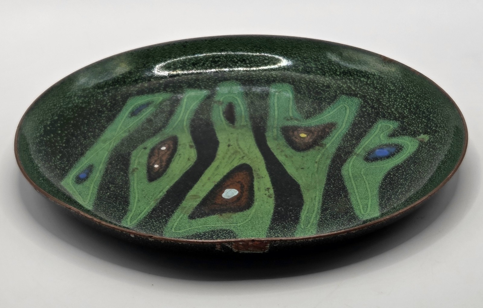 MCM Ellamarie Jackson Woolley Enamel On Copper Plate Abstract Green Bimorphic 6\