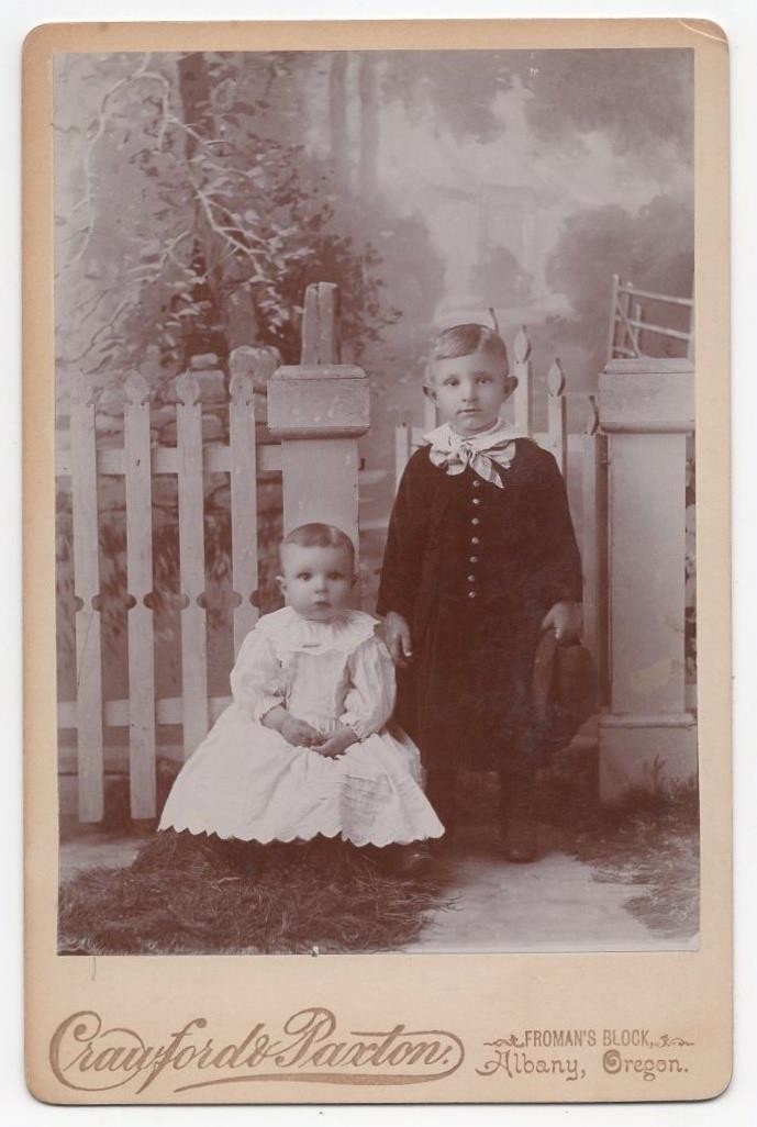 BOY & CUTE BABY CABINET PHOTO #1 Pre1905 Antique ALBANY OREGON Crawford & Paxton