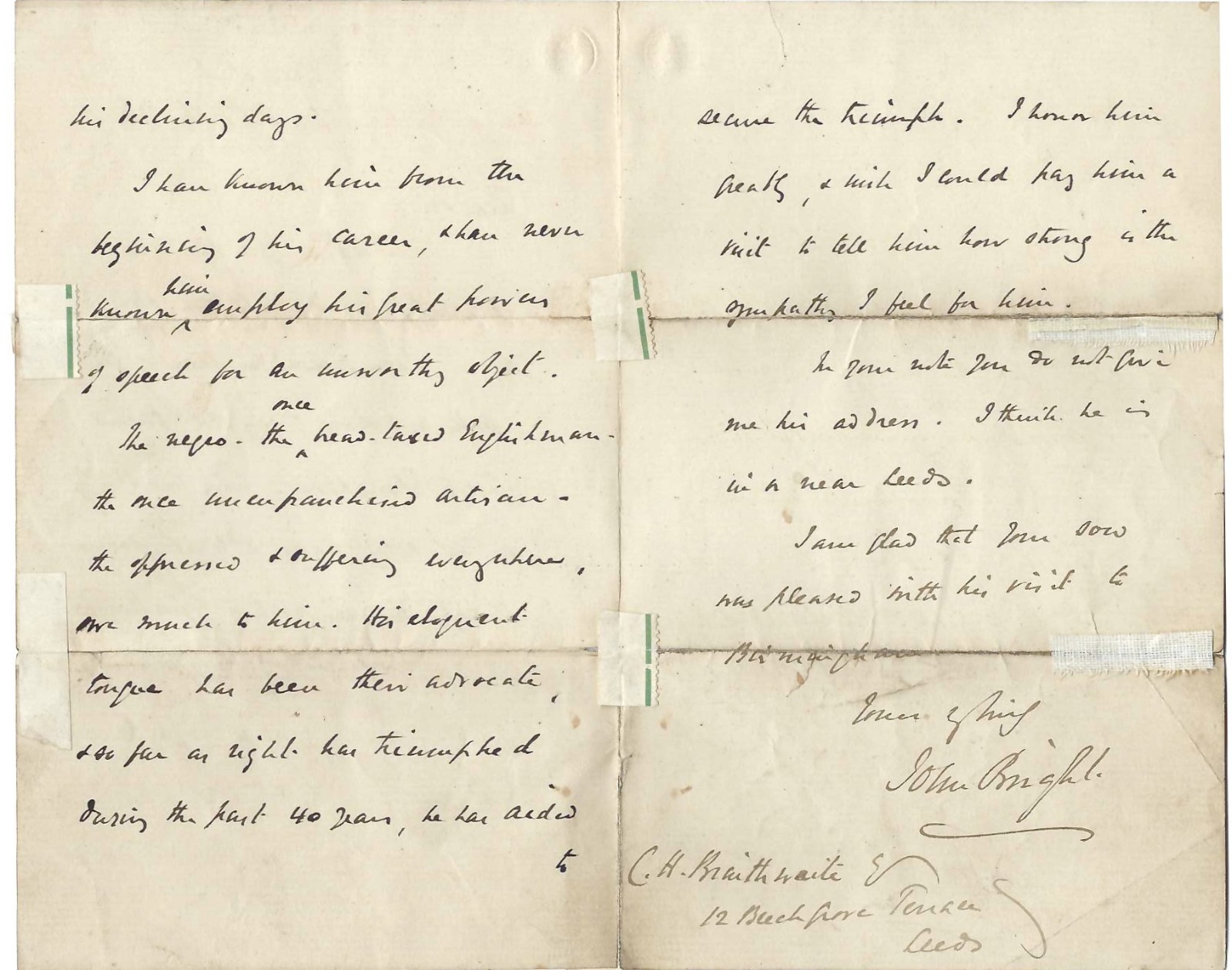 British Abolitionist, Radical John Bright Praises Commitment Of Politician