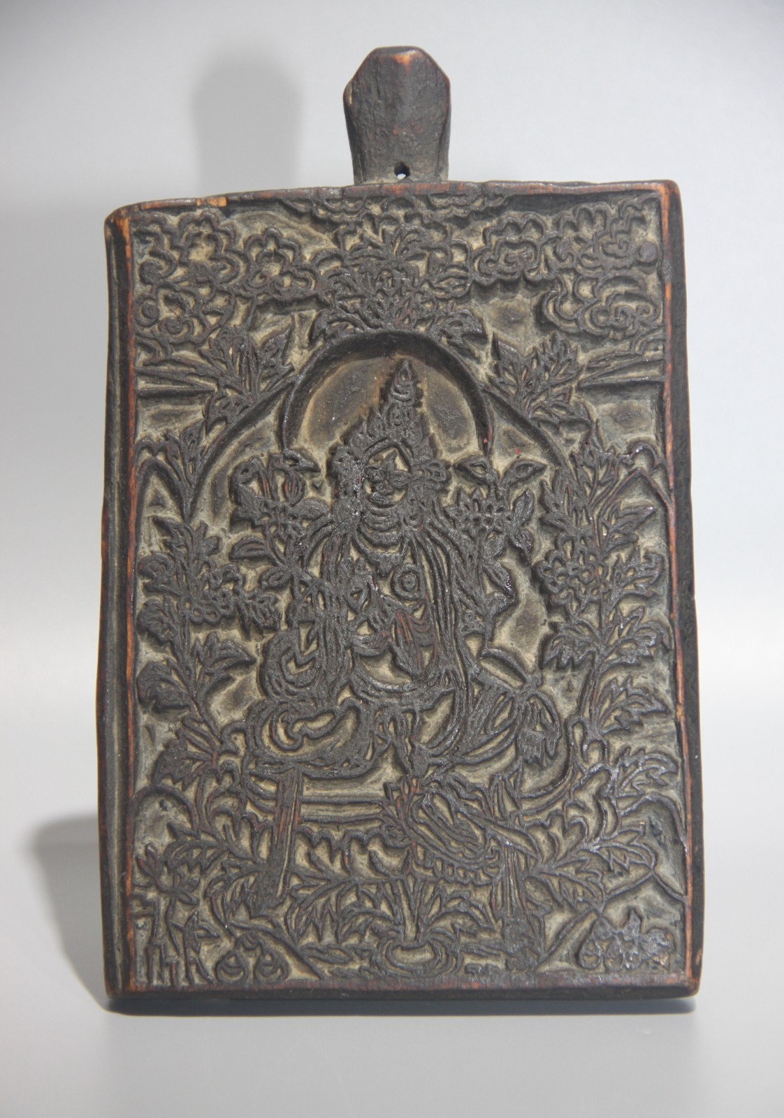 Tibet 1800s Old Antique Buddhist Printing Wood Block Green Tara Buddha Statue