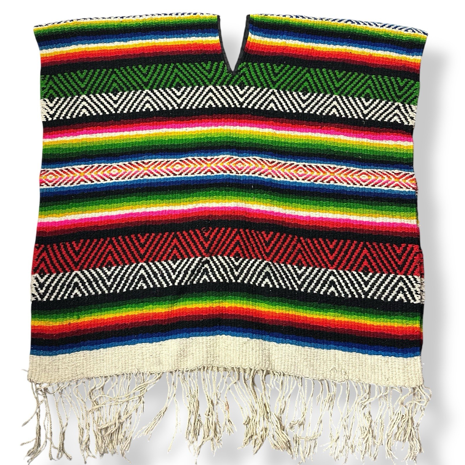 Vintage Mexican Serape Poncho Large Heavy Textile Woven Wool 70x74 w/ Fringe Vintage Mexican Serape Poncho Large Heavy Textile Woven Wool 70x74 w/ Fringe