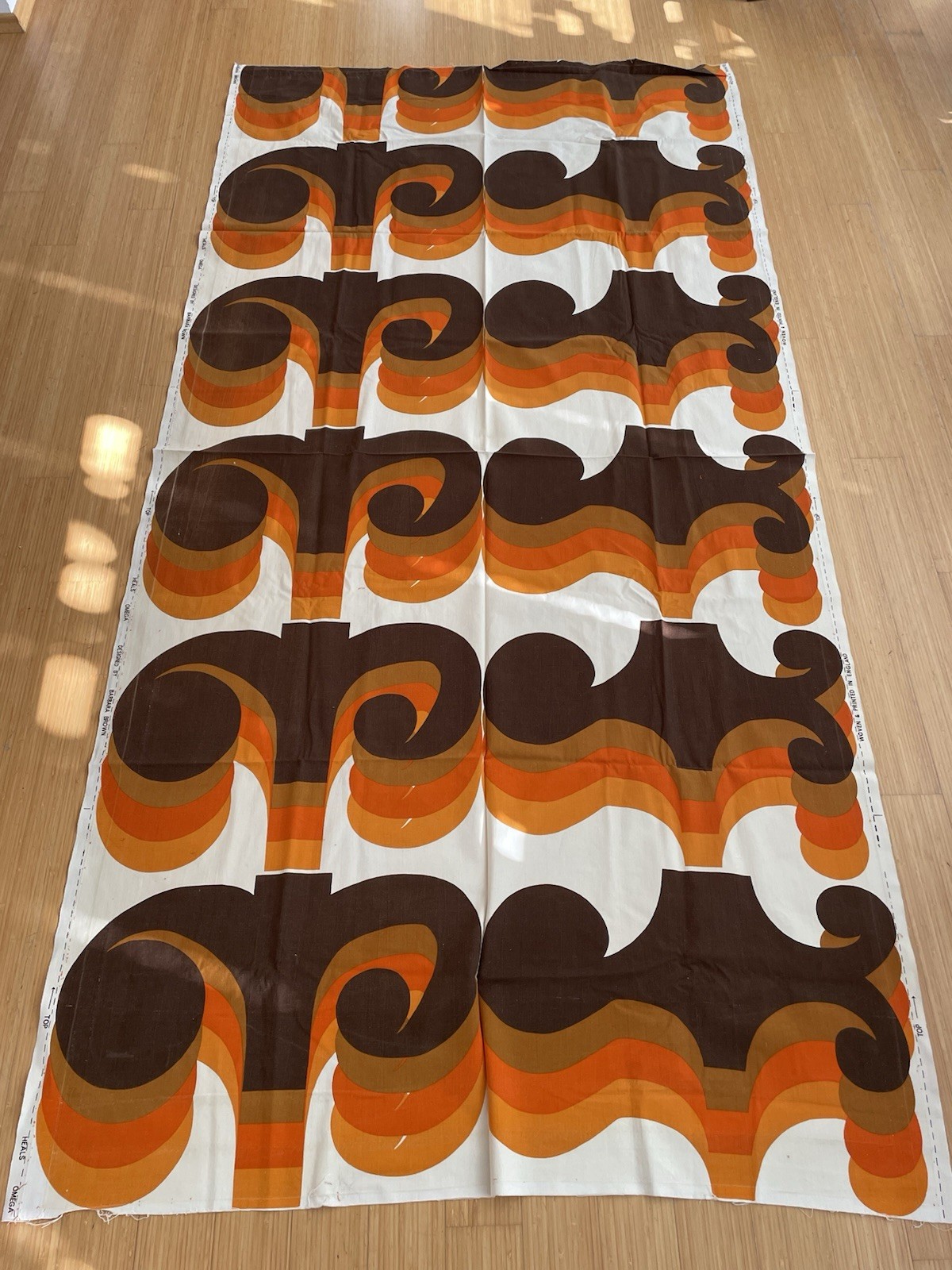 Fabric Omega Barbara Brown Vintage 60s 120 x 240 Rare Vintage Heal’s Fabric 