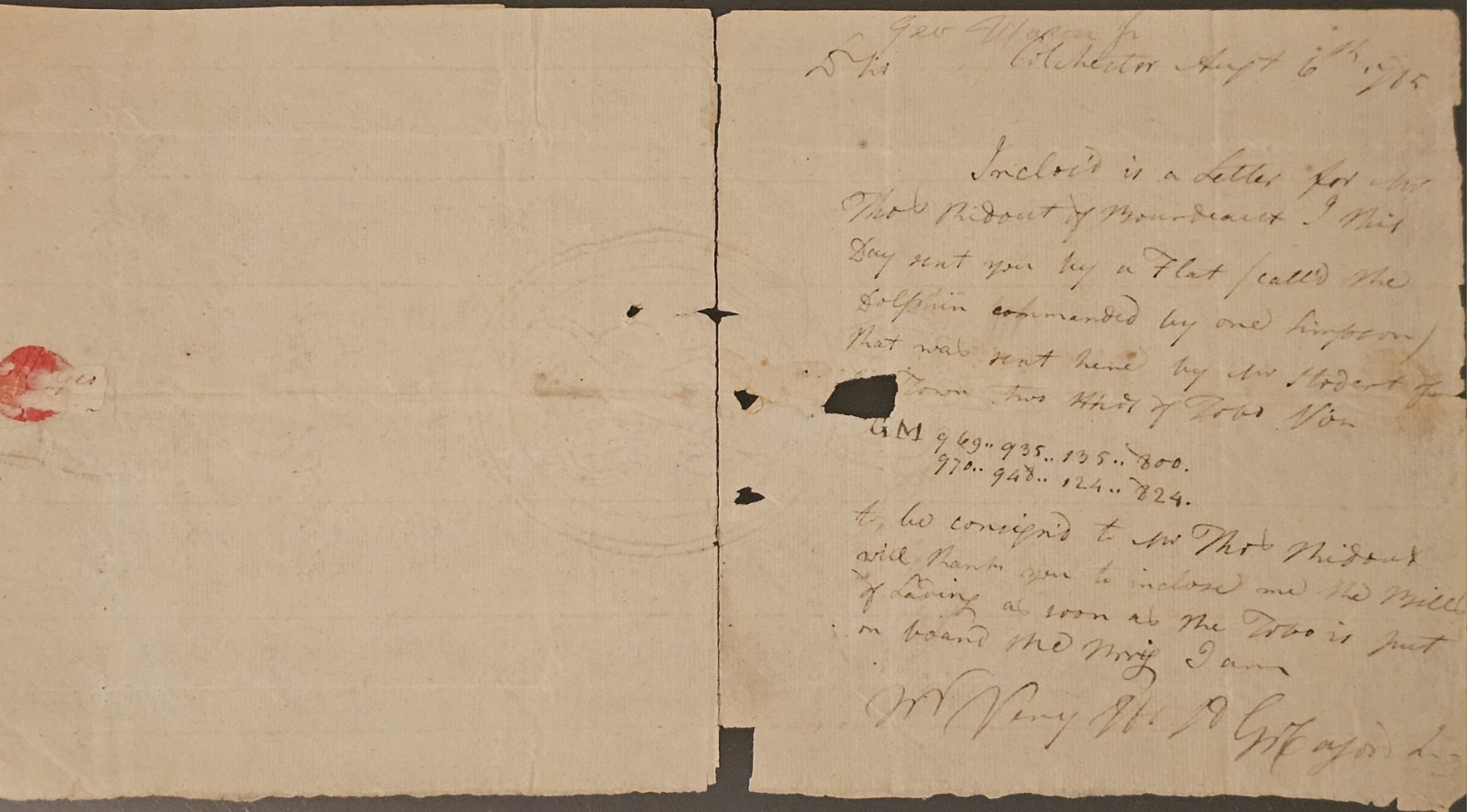 1785 Letter George Mason V, Junior Colonel John Fitzgerald Colchester Alexandria