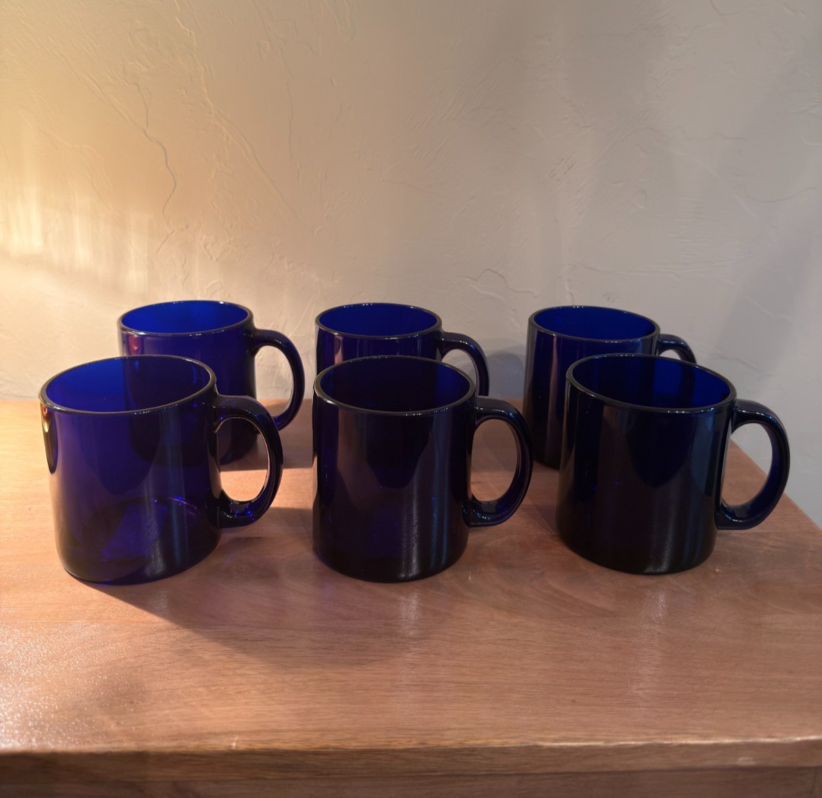 Vintage Blue Glass Coffee Mug: American Made Drinkware, USA Collectible Set of 6