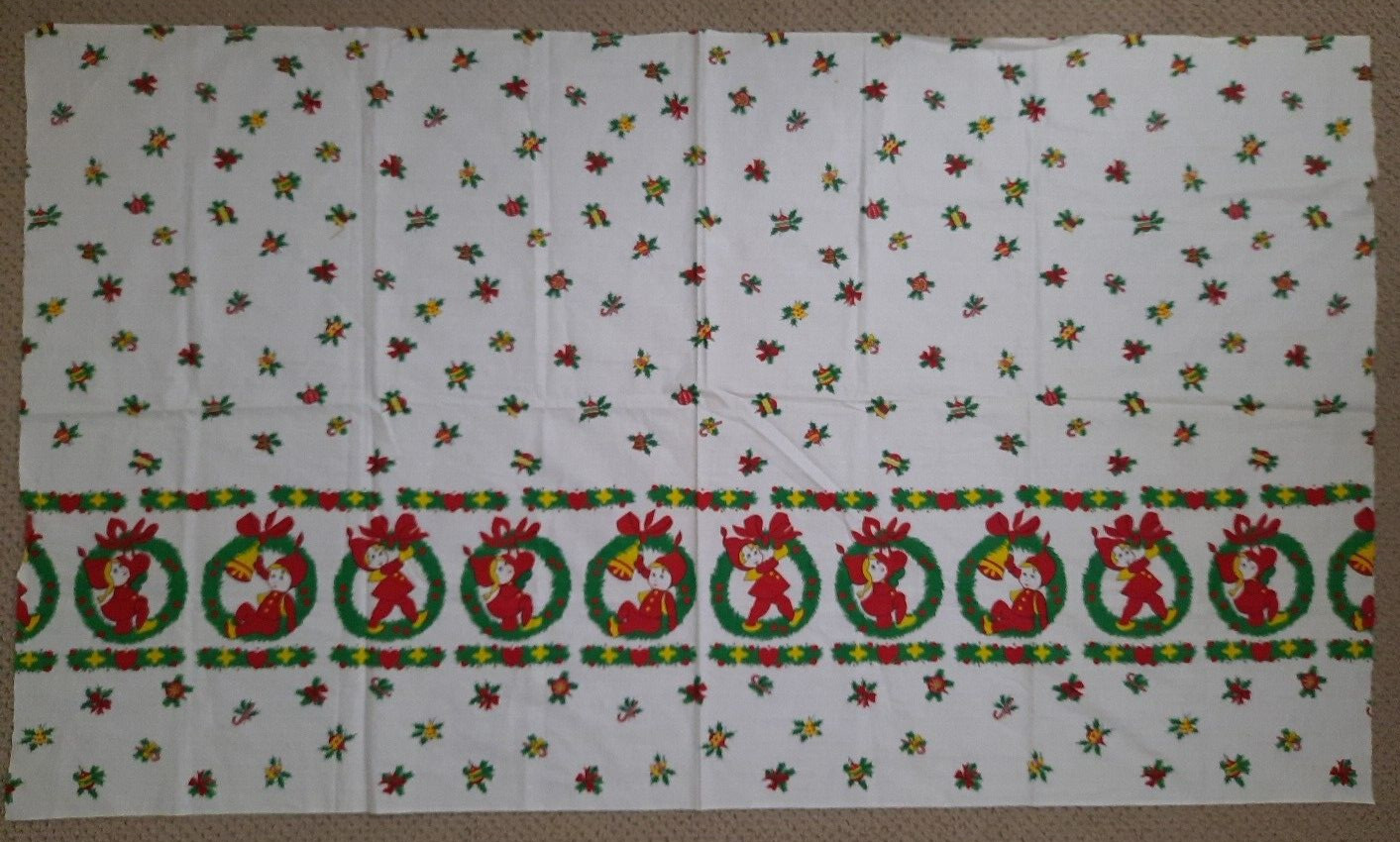 Amazing VTG Christmas Border Print Fabric ~ Santa\'s Helper ~ Elf ~ Pixie 36\