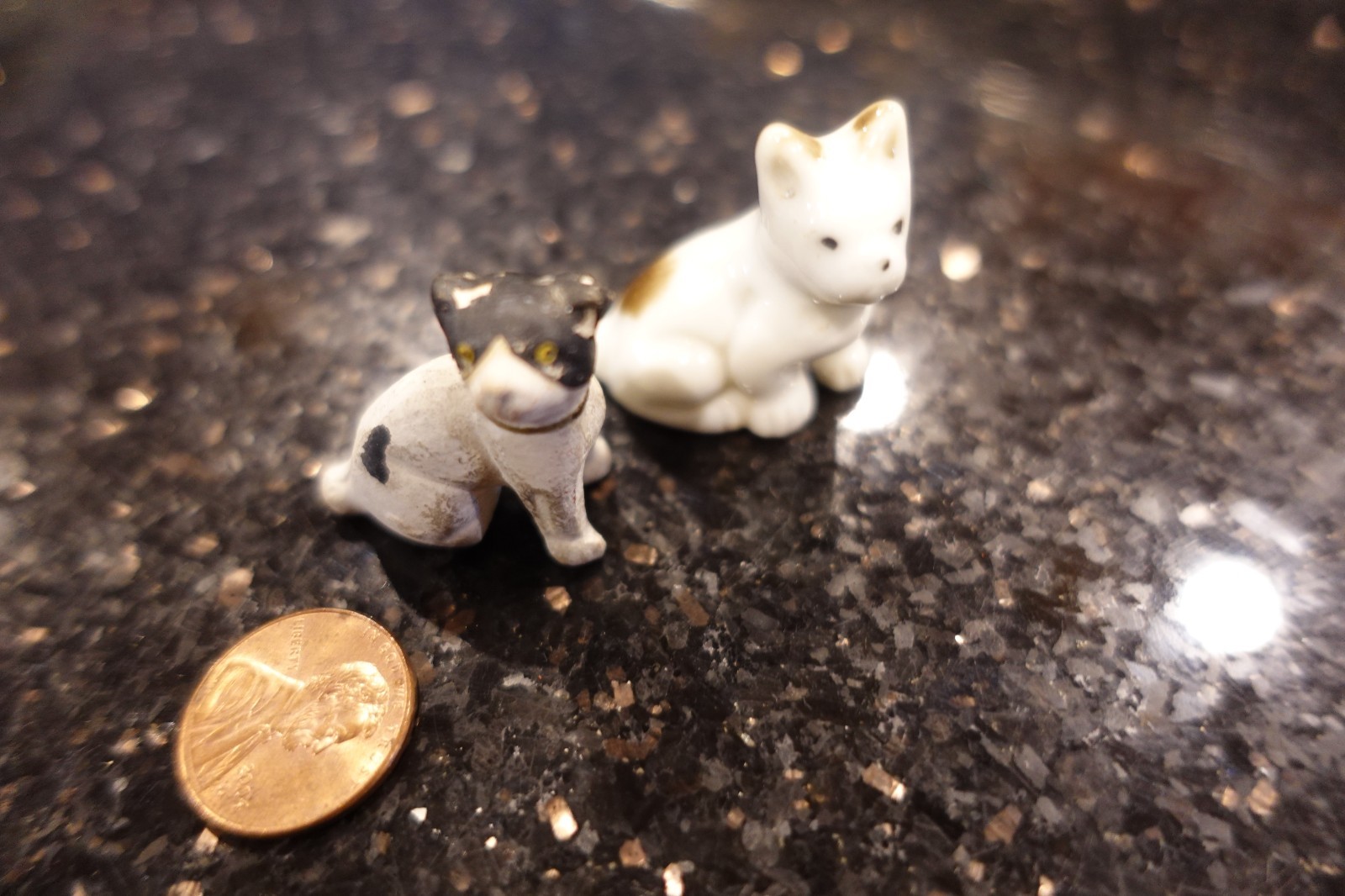 2X Vintage PORCELAIN & Clay CAT  DOG  figurine grandfather\'s ESTATE #28