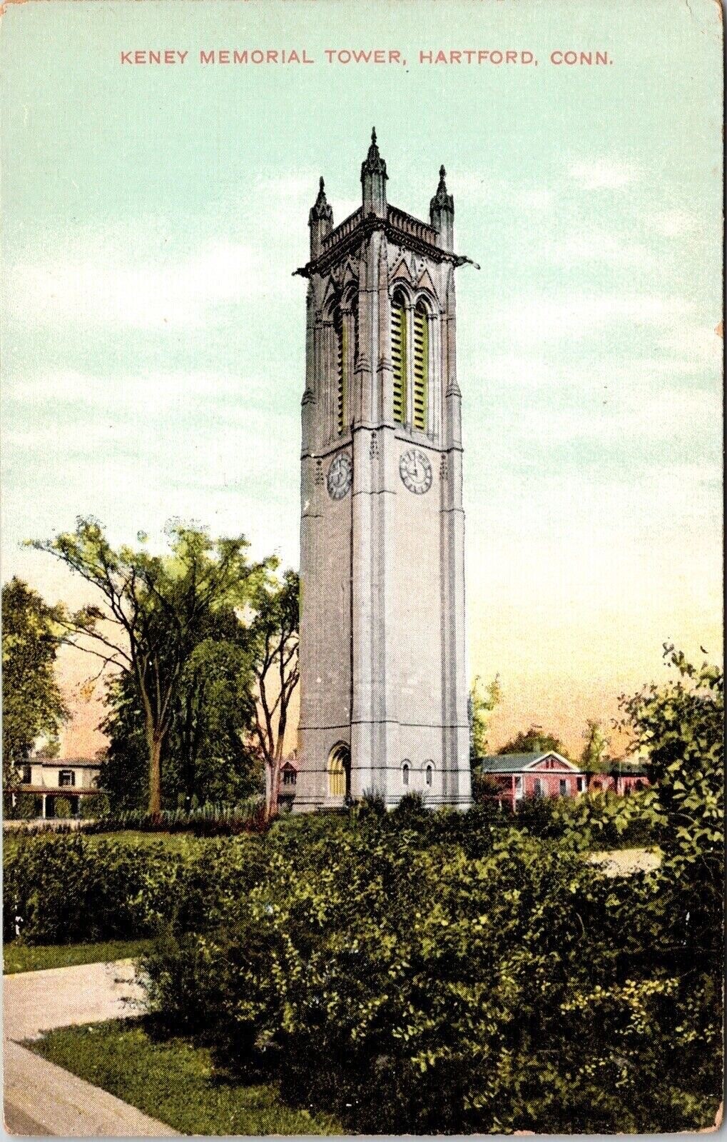 Keney Memorial Tower Hartford Connecticut Street View Clock UNP Vintage Postcard