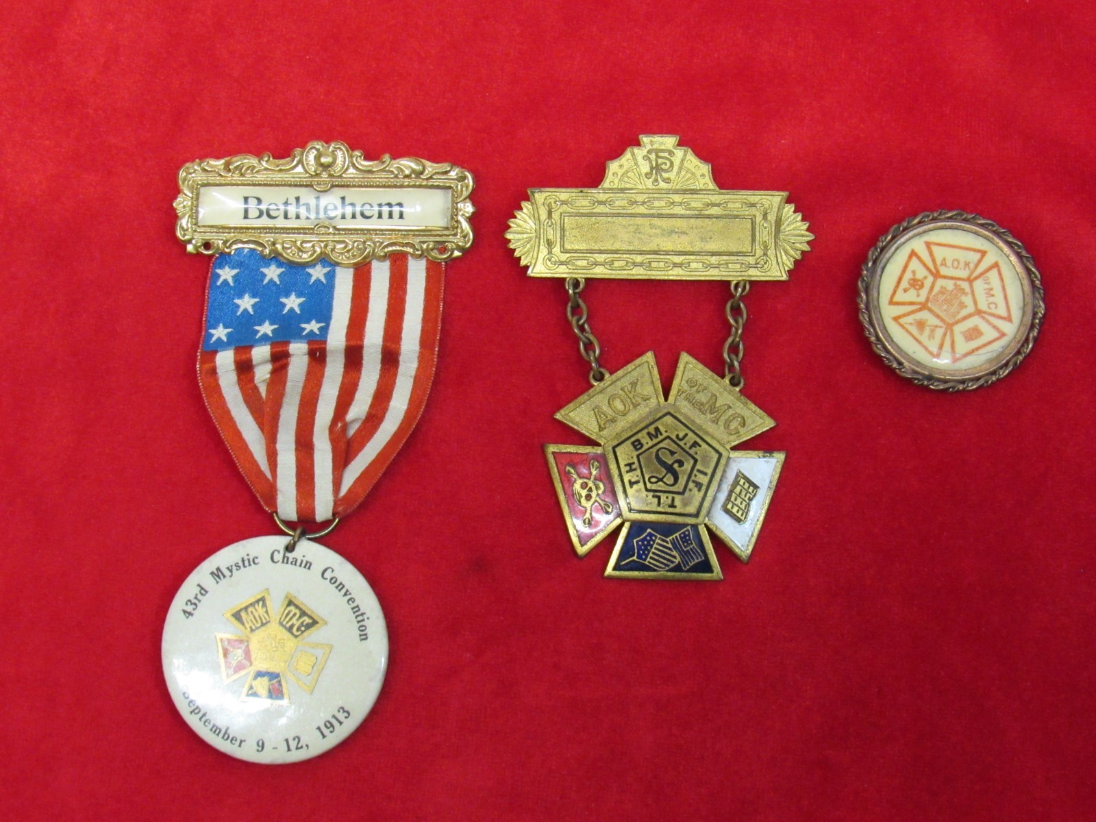 Antique/ Vtg Ancient Order Knights Of The Mystic Chain Pin/Badge/Ribbon.
