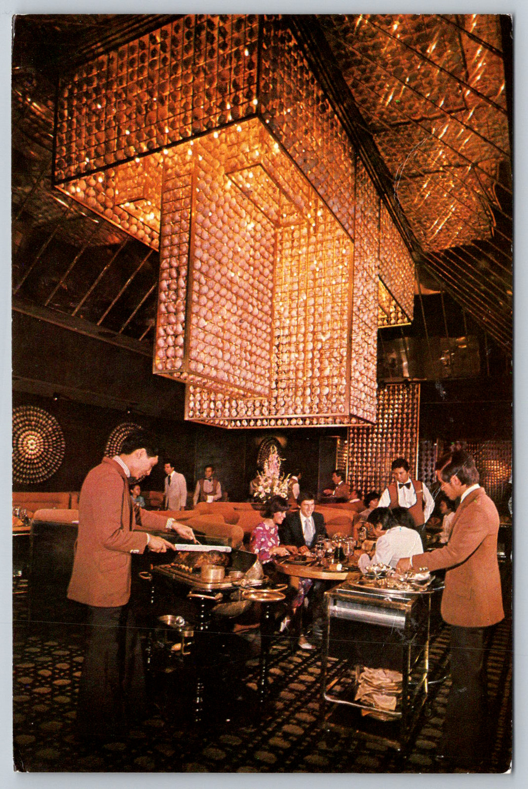 c1980s Manila Hotel Rizal Park Philippines Cowrie Grill Chandelier Postcard