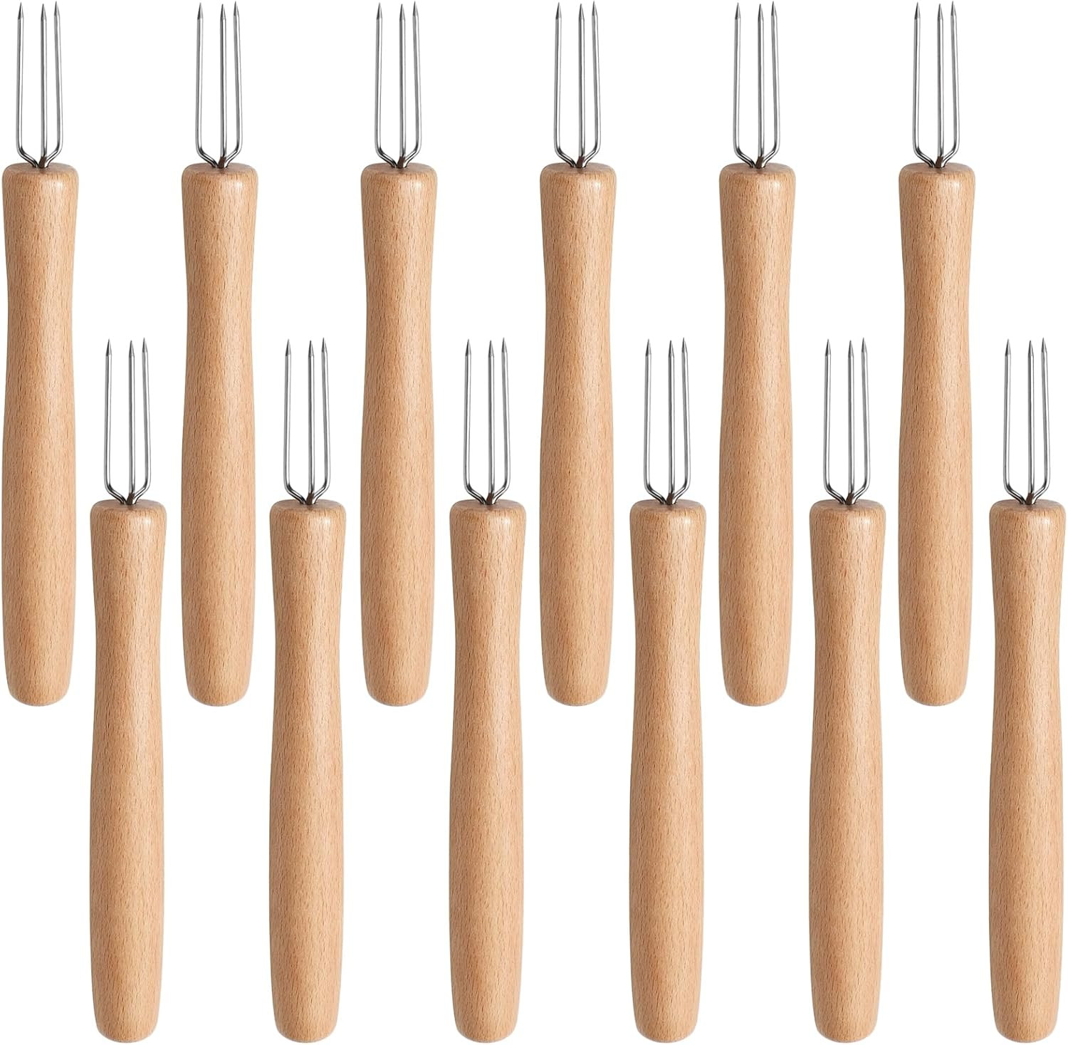 Set of 12 Stainless Steel Corn Holders with Wooden Handle