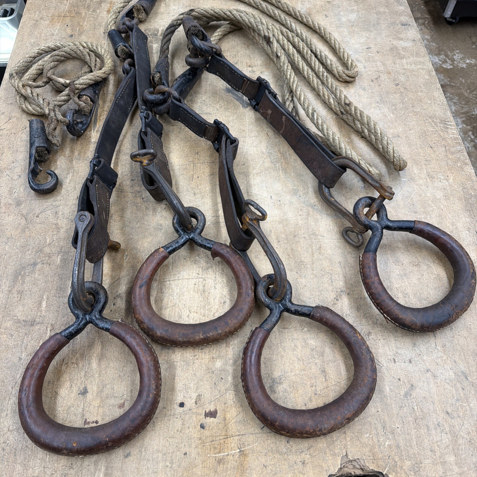 Set of 4 Antique Wrought Iron Primitive Rustic Horse Hobbles/Leg Irons/Shackles 