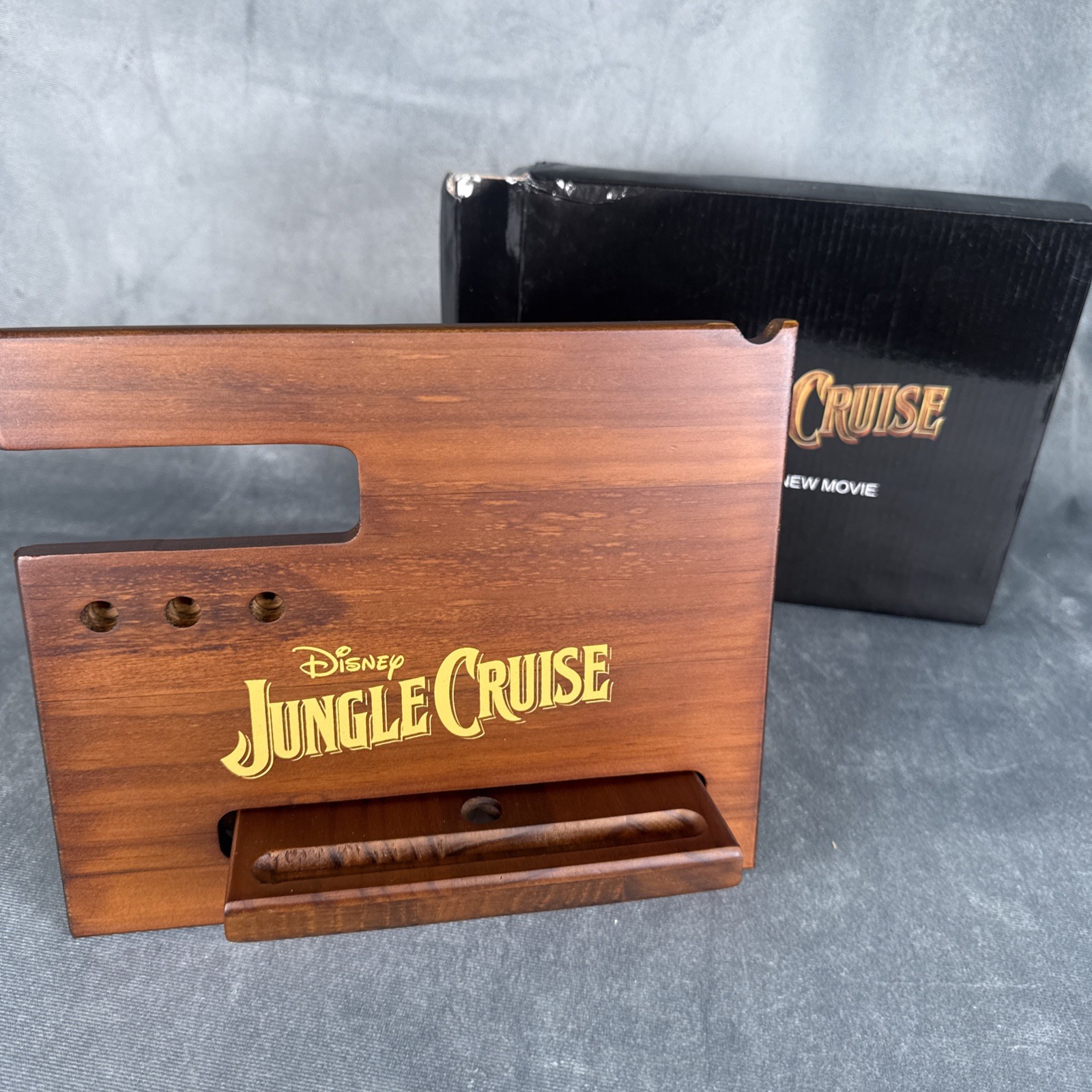 Disney Jungle Cruise Wooden Desk Organizer Phone Stand Open Box Complete 2020