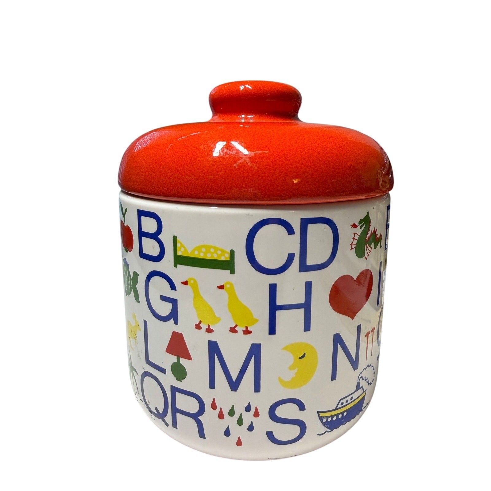 Vtg Waechtersbach Western Germany Alphabet Ceramic Jar Red Lid ABC Cookie Jar