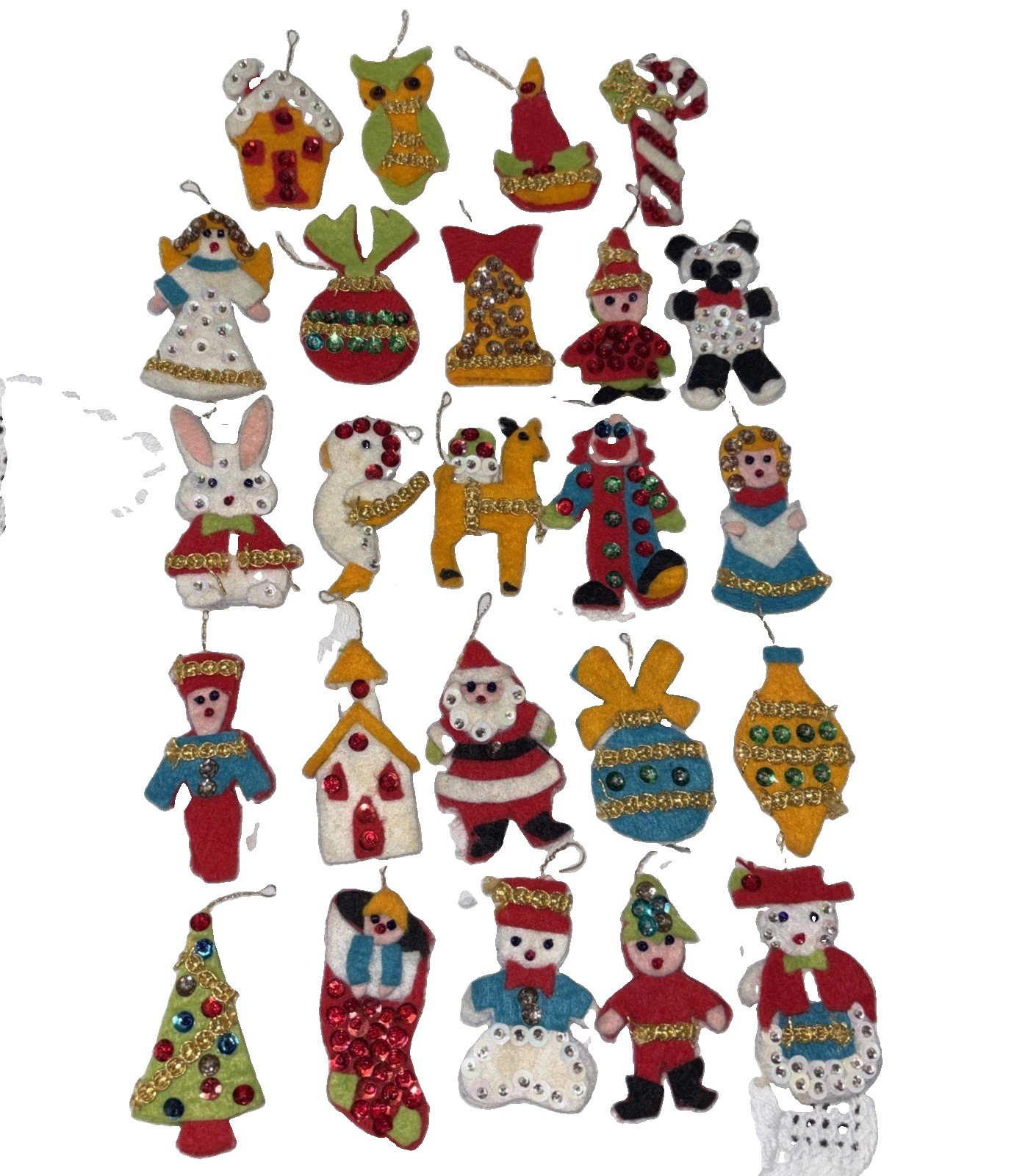 Vintage Felt Sequined Christmas Ornaments Lot Of 24 Handmade Bucilla Style