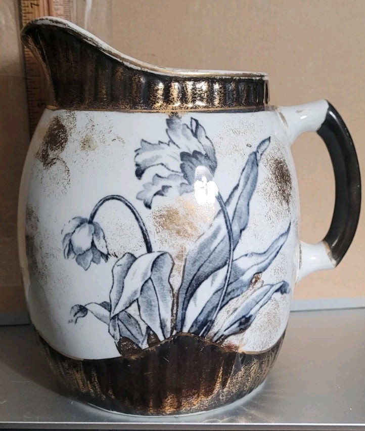 Antique Pitcher With Tulip Theme OTT AND BREWER POTTERY Circa 1871-1893 Antique Pitcher With Tulip Theme OTT AND BREWER POTTERY Circa 1871-1893