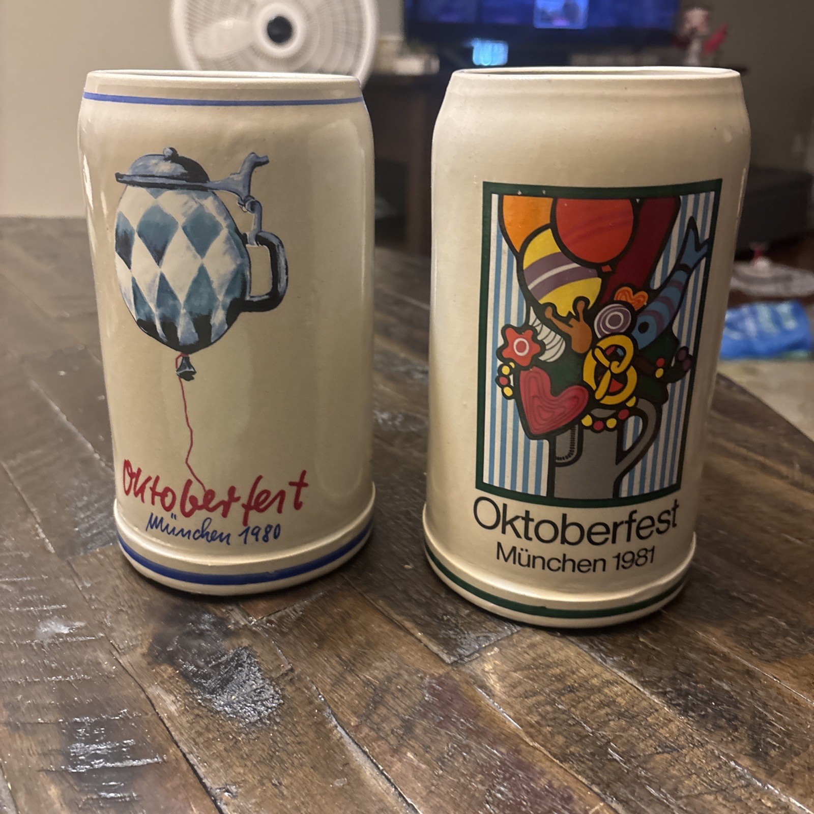 Rastal German Stein Mugs Oktoberfest Lot of 2 Signed By Artist  Vtg 1980 1981 1L