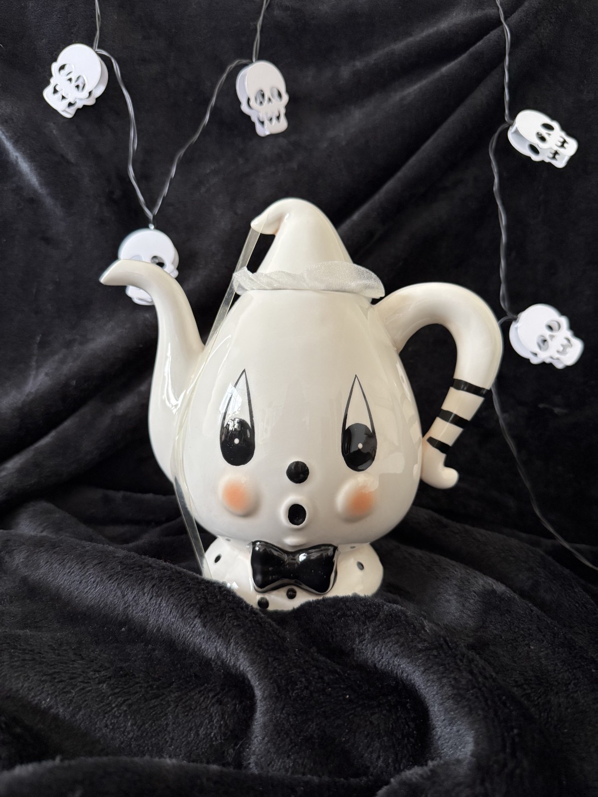 Whimsical Johanna Parker Gus the Ghost, Stripes & Polka Dot Teapot NEW Whimsical Johanna Parker Gus the Ghost, Stripes & Polka Dot Teapot NEW